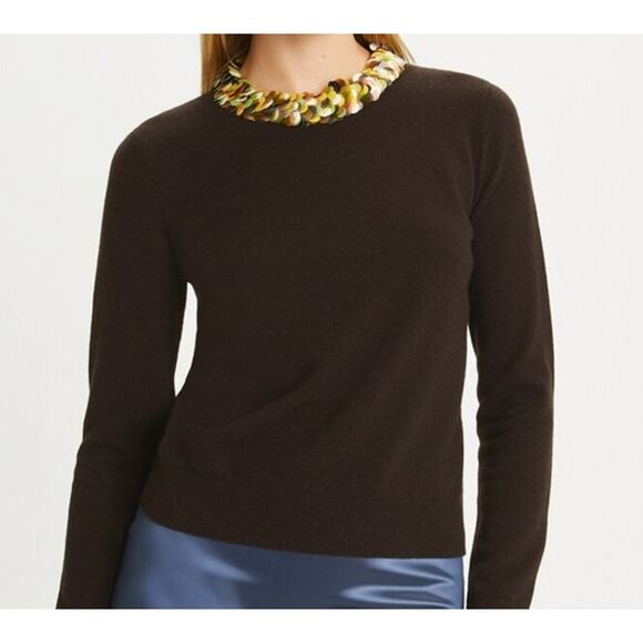 TORY BURCH SWEATER S BLACK SEQUIN COLLAR CASHMERE WOOL DEEP EBONY KNIT CREWNECK - Picture 1 of 12